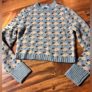 Zara Gray and Tan Patterned Crew Neck Sweater